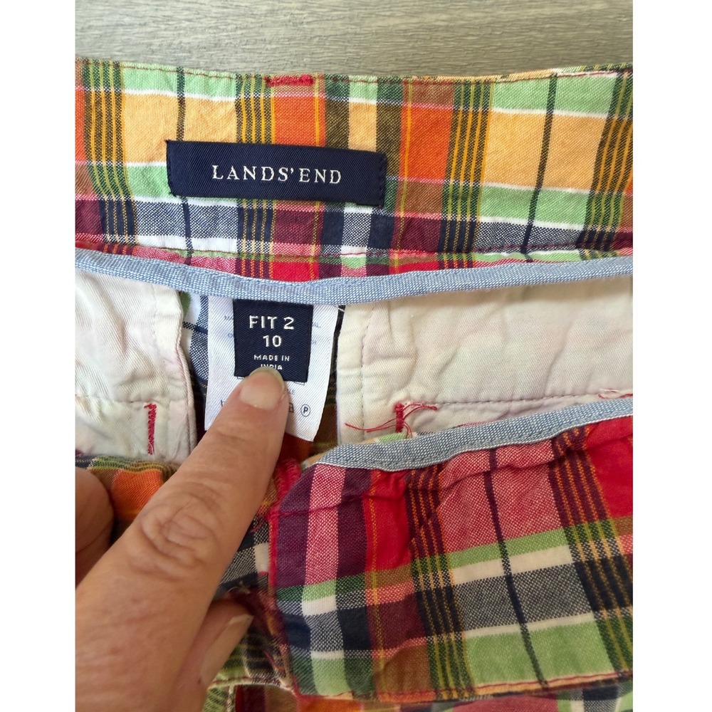Lands End Womens Fit 2 Madras Plaid Chino Shorts Multicolor Cotton Size 10 - Picture 3 of 7